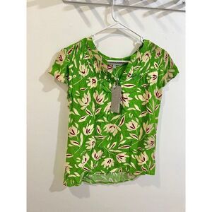 Daniel Rainn NWT Women Lovely Green Floral Leaf Print Bernal Split Neck Blouse